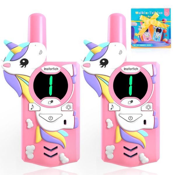 Unicorn Kids Walkie Talkies,Toys for 3-12 Year Old Boys Girls,3 Channels 2 Way Radio Toy, 2 Miles Range for Outdoor, Camping, Hiking (Pink)…