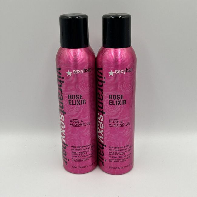 Sexy Hair Vibrant Rose Elixir Hair & Body Dry Oil Mist, 5.1oz (2PACK)