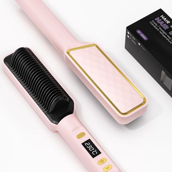 Dxliwky Hair Straightener Brush, Ionic Hair Straightening Brush & Iron Hot Comb with LED Display,10s Fast Heating, 30 Temp Settings,Anti-Scald, Professional Hair Tools for Styling