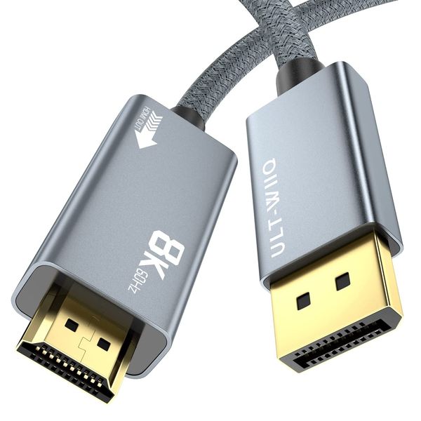 8K@60Hz DisplayPort auf HDMI-Kabel, 3M, DP 1.4a auf HDMI 2.1 Videokabel, Unterstützung 8K, 4K@120Hz/144Hz, 2K@240Hz, HDR, Dolby Vision, HDCP 2.3, DSC 1.2a für PC, HP, GASUS, DELL, PU, AMD, NVIDIA