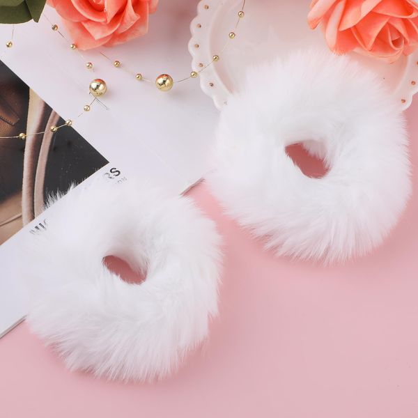 Lusofie 2Pcs White Fuzzy Hair Ties Shaggy Pom Pom Hair Scrunchies Artificial Rabbit Fur Hair Bobbles Hair Bands White Plushy Ponytail Holders for Girl Women