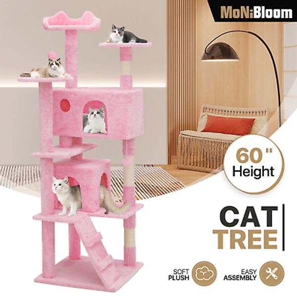 60" Cat Tree Cando Tower Activity Center Play House Sturdy for Cat Pet Sleeping