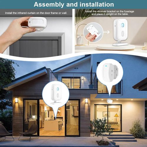Wireless Motion Sensor Doorbell - Motion Detector Alarm Chimes Door Sensor with Long Range Security Alert Monitor for Home Business Store Office School, Caregiver Reminder for Elderly