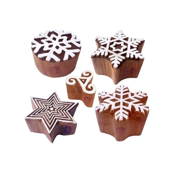 Royal Kraft Handmade Designs Star and Snowflake Wooden Block Stamps (Set of 5) Htag1481