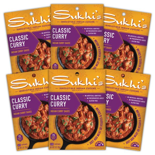 Sukhi's Indian Curry Paste - Classic Curry Sauce 3oz (Pack of 6), 84 Servings Gluten Free Simmer Sauce Indian Sauce