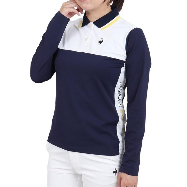 Le Coq Sportif Golf Women's Long Sleeve Shirt, Sweat Absorbent, Quick Drying, Stretch, UPF 15, Stain Resistant, Souffle Touch, Fluffy, Soft, NV00 (Navy), S