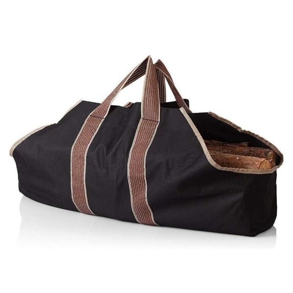 Large Canvas Firewood Log Carrier Log Tote Bag, Black 35"L X 17"H