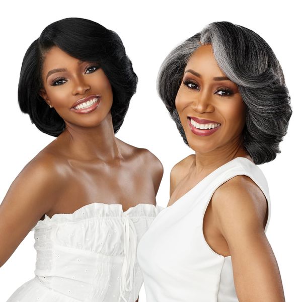 Sensationnel Dashly lace front wig - salt and pepper unit 9 hand tied ear to ear soft lace synthetic wig deep side part - Dashly salt and pepper unit 9 (HL280/44)