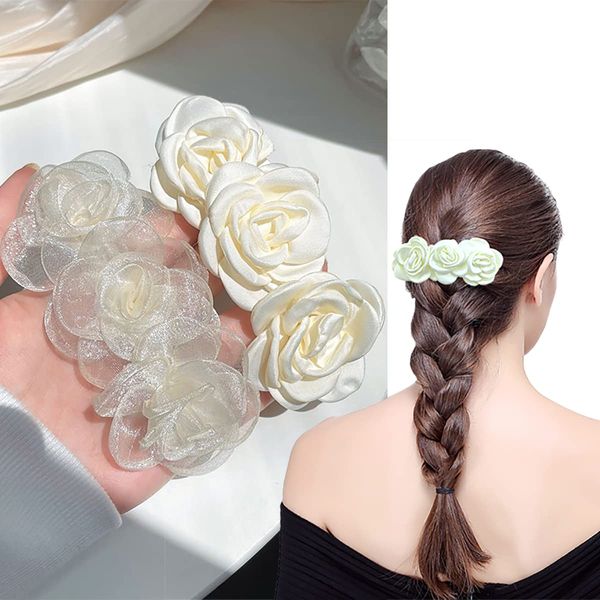 2 PCS Hair Clips,Flower Barrettes Hair Accessories for Women Girls,Elegant Handmade Fashion Headwear Styling Tools Hair Accessories for Party Wedding Daily