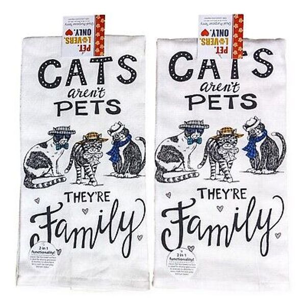 Set of 2 CATS AREN'T PETS - THEY'RE FAMILY Terry Kitchen Towels by Kay Dee