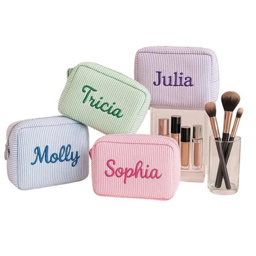 DayOfShe Personalized Gifts for Girls Women Makeup Bag Embroidered with Name, Custom Bridesmaid Gifts Cute Cosmetic Travel Toiletry Bag for Kids Teen Girl Gift Trendy Stufff