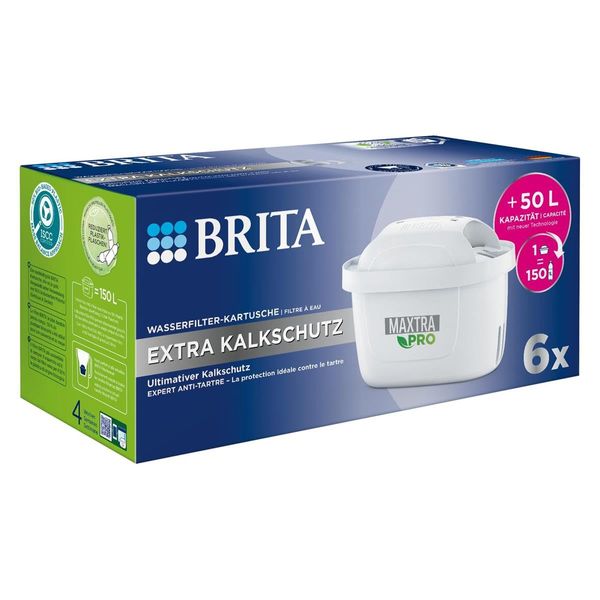 BRITA Maxtra Pro Extra Limescale Protection Water Filter Cartridges - Pack of 6 (Half Year Stock) - Original BRITA Replacement Cartridge for Device Protection and Reduction of Limescale, Impurities,