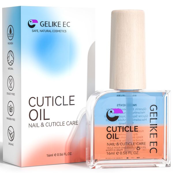 Cuticle Oil for Nails - Gelike EC Organic Peach Smell Essential Oil Blend of JOJOBA Oil and Vit E, Smooth and Nourishing Nails, 16ml