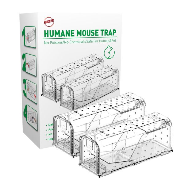 HOMEREVEL - 2 Pack Humane Mouse Traps for Indoor and Outdoor - Reusable, Eco-Friendly, No-Kill Rodent Catcher, No-Touch Release Mice Traps with High Sensitivity