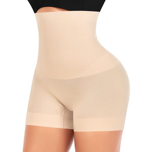 YARRCO Bauchweg Unterhose Damen Shapewear Nahtlose Miederhhose Hohe Taille Kurze Miederpants Body Shaper Leggings Figurformende Unterwäsche (Gelb, 2XL)