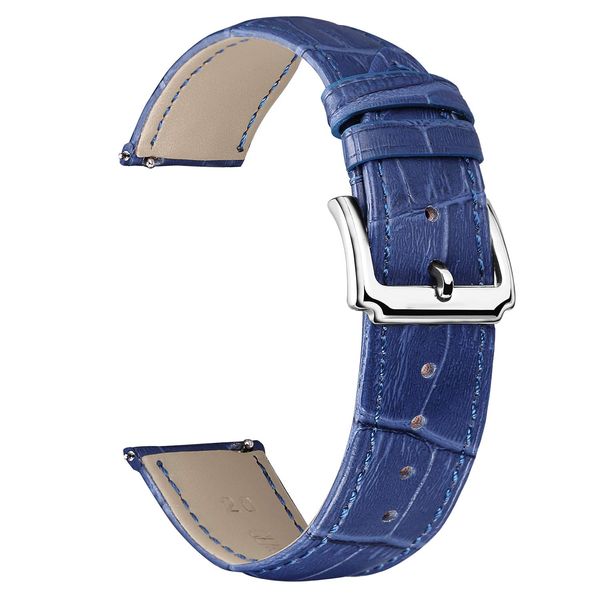 BINLUN Leather Watch Strap Quick Release Replacement Crocodile Leather Watch Bands for Men Women (Blue, 18mm)