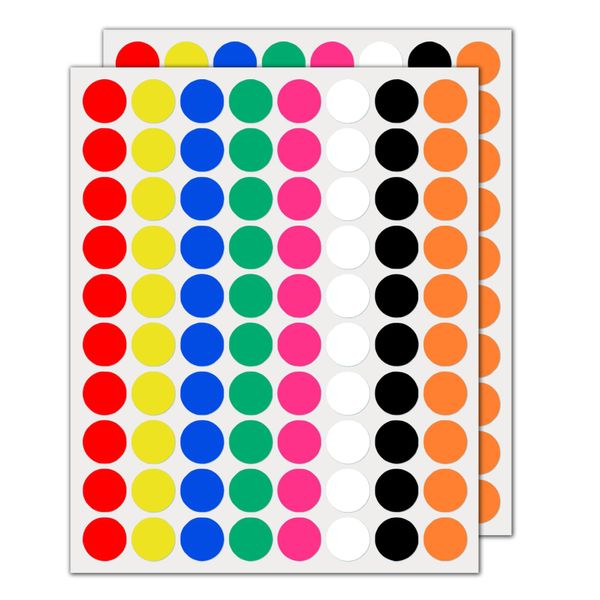 6000 Pack, 20mm Round Coloured Dot Stickers Circle - 8 Colours