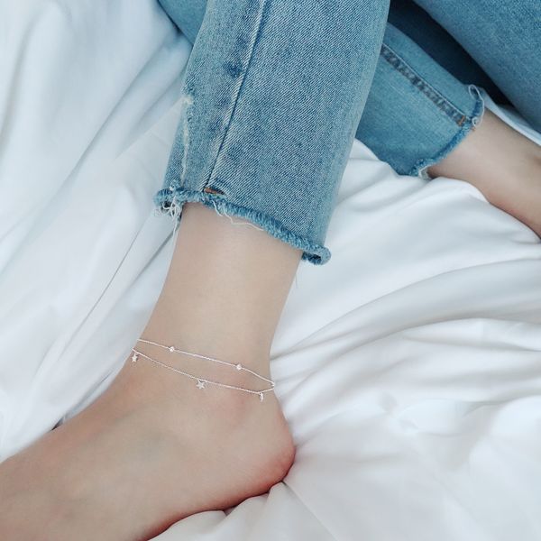 925 Silver Summer Night Star Cubic Two-Line Layered Silver Bracelet Moodieve