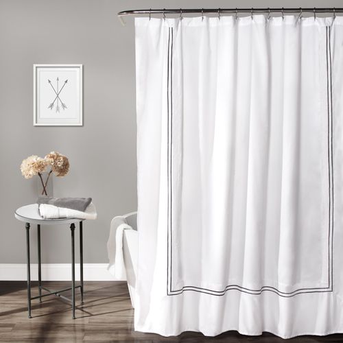 Lush Decor Hotel Collection Shower Curtain Fabric Minimalist Plain Style Bathroom Design, 72" x 72", White & Gray