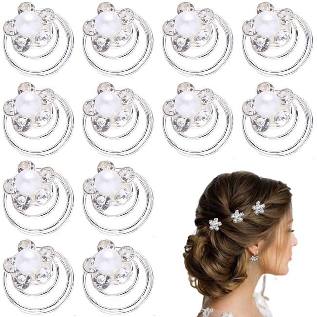 12 Stück Haarspiralen Hochzeit Haarklammer Weiß Perlen Strass Spirale Haarnadel Haarspiralen Haarspange Haarklammern Kopfschmuck