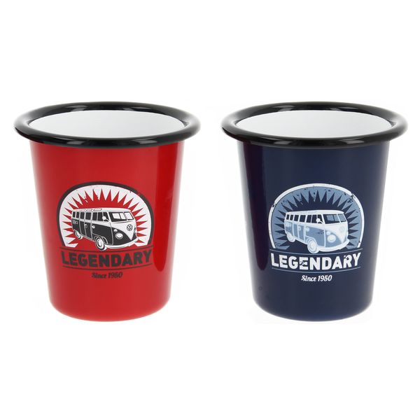 BRISA VW Collection - Volkswagen 2-Piece Enamel Coffee-Tea Mug Cup Set for Camping & Outdoor T1 Bus (Legendary/Red & Blue)