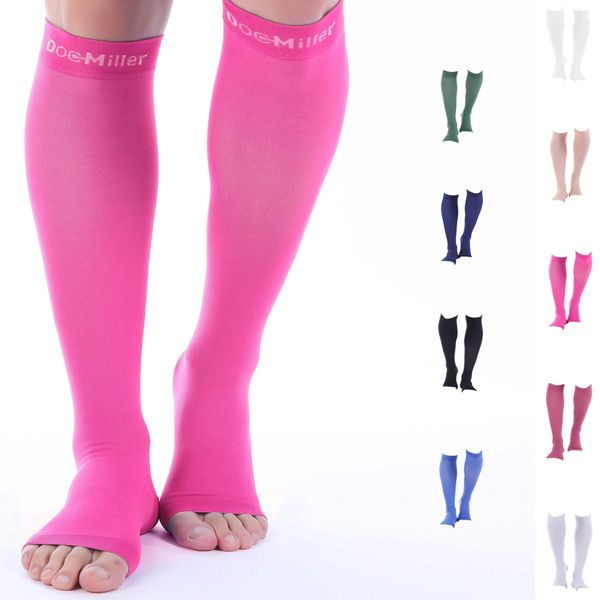 Doc Miller Open Toe Compression Socks Women and Men, Toeless Compression Socks Women, Support Circulation Shin Splints and Calf Recovery, Varicose Veins, 1 Pair (Pink, X-Large)