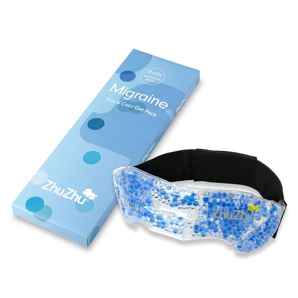 Zhu-Zhu Migraine Hot & Cold Pack Wrap Therapeutic Gel Beads - Soothing Relief for Migraines, Sinus & Tension Headaches