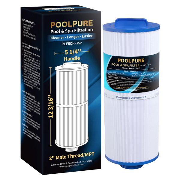 POOLPURE 5CH-352 Spa Filter Replaces PPM35SC-F2M, Marquis Spa 20042, 20092, 70-0240, 370-0242, 370-0243, Filbur FC-0196, 2" Male Thread/MPT Hot Tub Filter, 1 Pack