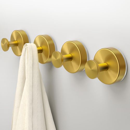 Deluwire Suction Cup Hooks for Shower,4 PCS No Drill Bathroom Hooks for Towels, Robes,Removable Towel Holder for Bathroom Wall,Kitchen,Glass,Mirror,Hanging up to 15 lbs,Loofah-Gold
