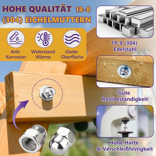M6-1.0mm Acorn Cap Nuts, 60Pcs Metric Hex Acorn Nuts Stainless Steel 18-8 (304) Caps for Indoor Outdoor Bolt Thread Dia Dome Head Hex Kit