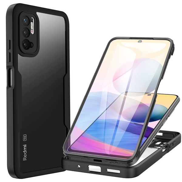 CENHUFO for Xiaomi Redmi Note 10 5G Case, Poco M3 Pro 5G Case with Built-in Screen Protector Full Body Protective Clear Cover Rugged Phone Case for Poco M3 Pro 5G/ Redmi Note 10 5G