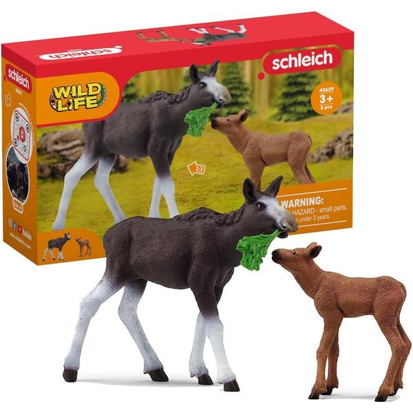 Schleich Wild Life Mother Moose and Calf Playset - North American Forest Animal Toys Playset with Realistic Natural Mother Moose and Baby Calf, Gift for Toddlers, Kids, Boys, and Girls Ages 3 and Up