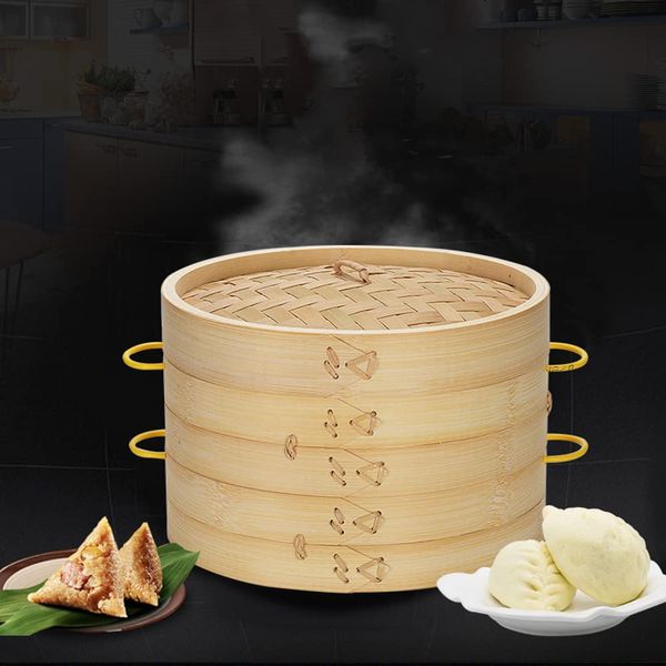 Steaming Basket Bamboo Steamed Dish, Chinese Bamboo Seiro Steamer, Main Body, 2/3 Pieces (2/3 Tiers (with Lid Steamer) 7.1 - 11.8 inches (18 - 30 cm), With Perm Prevention Handle/Cooking, Delicious, Plump Steam, Multi-purpose, Dumpling, Dim Sum, Kitchen U