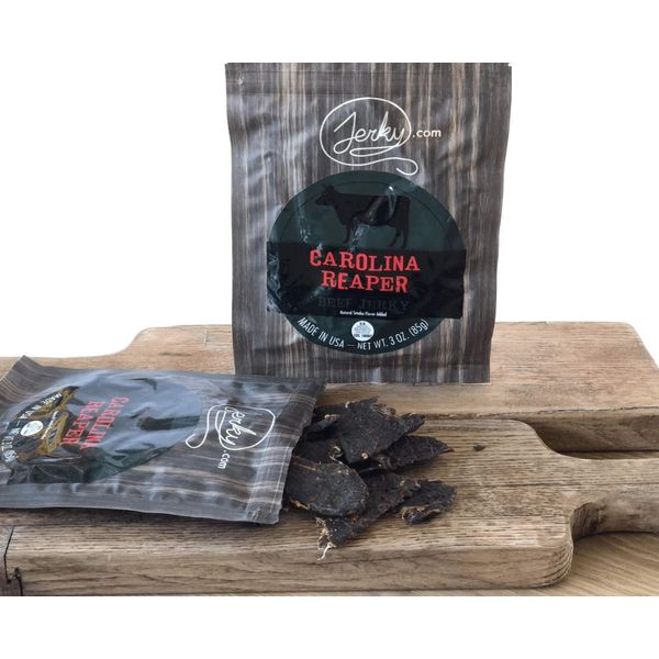 Jerky.com's Carolina Reaper Beef Jerky, Hottest Jerky in the World, 12g of Protein, All-Natural Keto Diet Snack, No Added Preservatives, 2.5 oz. Bag