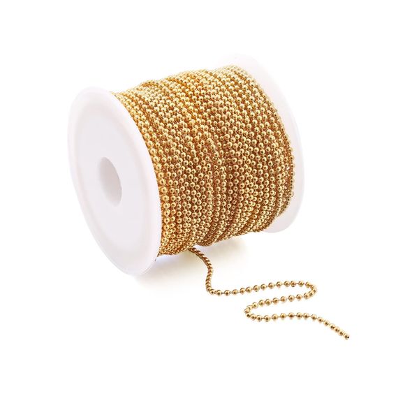 Beadthoven Approx 10m/Roll 1.5mm Gold Iron Ball Chain Soldering Necklace Bracelet Keychain Lanyard Chain Accessory Parts for Jewelry DIY Handmade Craft Materials Craft Supplies Spool Included