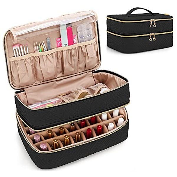 BAFASO Nail Polish Case, Double Layer, for 40 Bottles (15ml), Can Store Nail Tools, Black