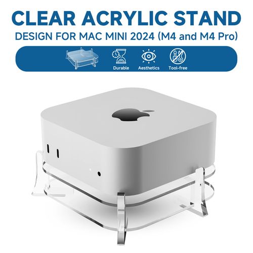 CaSZLUTION Mac Mini M4 Stand Acrylic Desktop Mount Holder for Mac Mini M4/M4 Pro 2024 Heat Dissipation, Space Saving, Easy Access to Power Button (Clear)