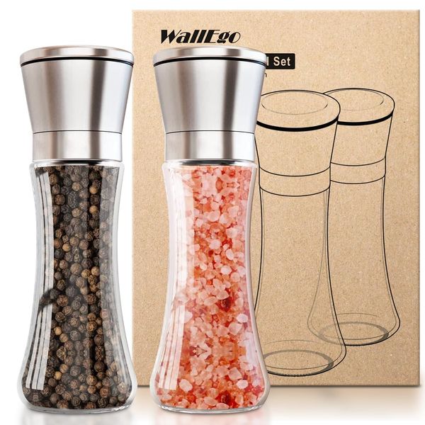 Salt and Pepper Grinder Set, Adjustable Coarseness Coarse & Fine Salt Shakers, Premium Ceramic Glass Body Salt and Pepper Mills [Without Spice Content]