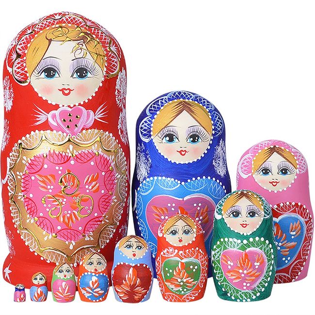 YAKELUS Russian Nesting Dolls for Kids Matryoshka Doll 10pcs Handmade