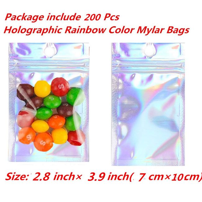 100 PCS Mylar Holographic Bags Packaging Bags, Glossy Resealable Smell  Proof Foil Pouch Bags for Food Storage and Candy,Jewelry,Sample,Party Favor