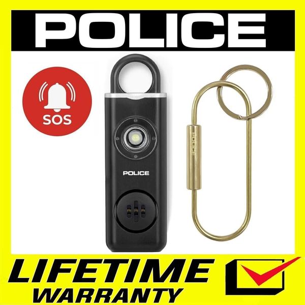 POLICE Personal Alarm Keychain Emergency Siren Flashlight Rechargeable Black