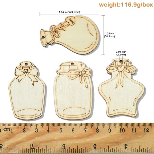 KitBeads 40pcs 4 Styles Blank Wishing Bottle Wood Cutouts Unfinished Star Shaped Wooden Jar Cutouts for DIY Crafts Hanging Decorations