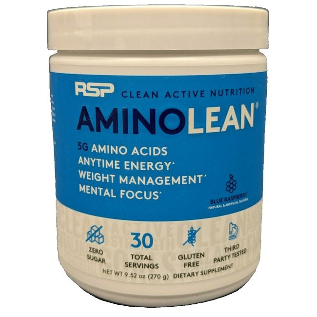 RSP Nutrition AminoLean Pre Workout Powder with BCAA Amino Energy Blue Raspberry