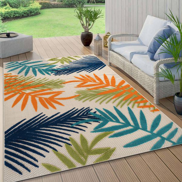 Rugshop Indoor Outdoor Carpet Evora Palm Frond Large Patio Rugs 8x10 Turkish Rug