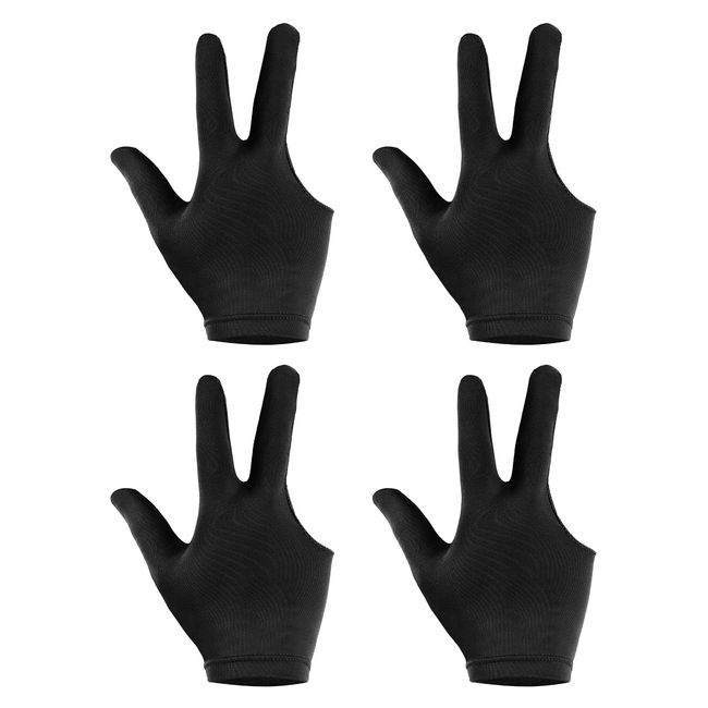 PATIKIL 3 Fingers Pool Gloves 4pcs Billiard Gloves Left and Right Hand Show Gloves Pool Cue Gloves for Shooter Carrom Pool Snooker Cue Sports Black