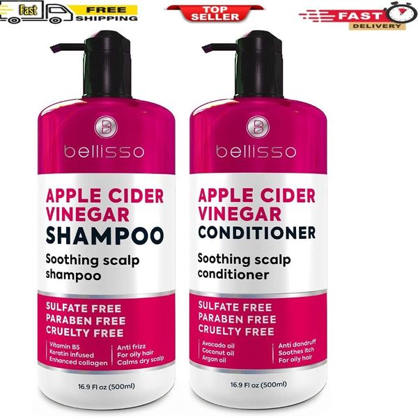 Apple Cider Vinegar Shampoo and Conditioner Set - Stop Flaky and Itchy Scalp...