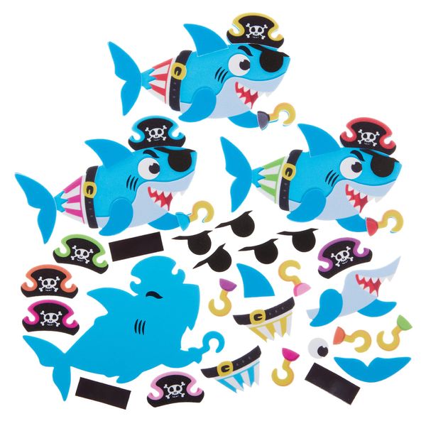 Baker Ross FX623 Pirate Shark Mix and Match Magnet Kits - Pack of 8, Pirate Foam Craft Kit for Kids