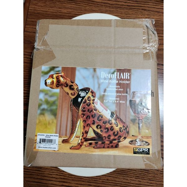 Cheetah Wine Bottle Holder Decor Home Bar Office Steel Design New In Box DFA2096