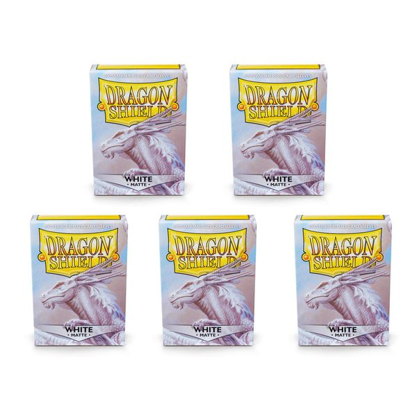 5 Packs Dragon Shield Matte White Standard Size 100 ct Card Sleeves Value Bundle!