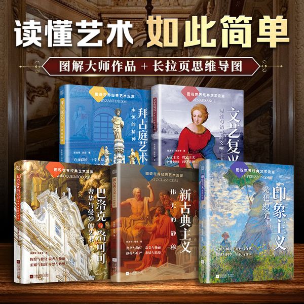 图说世界经典艺术流派(套装5册)拜占庭艺术+文艺复兴+巴洛克与洛可可+新古典主义+印象主义 世界名画解析 西方艺术史 艺术入门 艺术的故事 艺术风格图解 赠知识导图 明信片